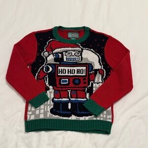 Kids Ugly Christmas Sweater Red and Green Robot Crewneck